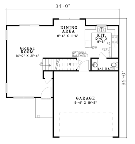 Traditional House Plan 61213 with 3 Beds, 3 Baths, 2 Car Garage First Level Plan