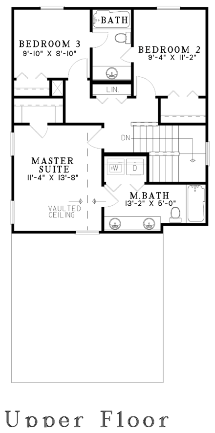 Narrow Lot, Traditional House Plan 61216 with 3 Beds, 3 Baths, 2 Car Garage Second Level Plan