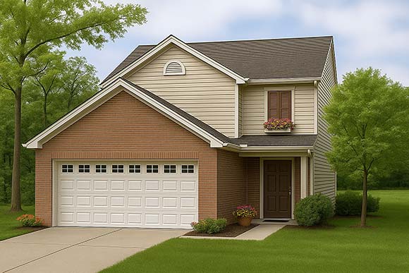 Narrow Lot, Traditional House Plan 61216 with 3 Beds, 3 Baths, 2 Car Garage Elevation