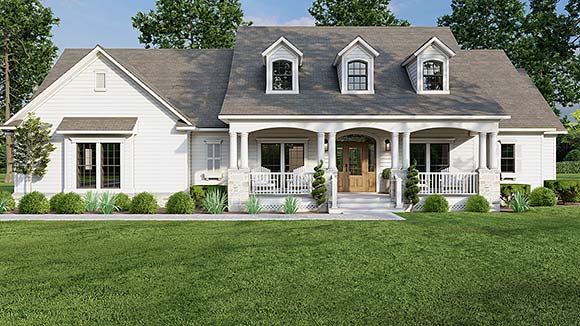 Cape Cod, Country, Traditional House Plan 61219 with 4 Beds, 3 Baths, 2 Car Garage Elevation