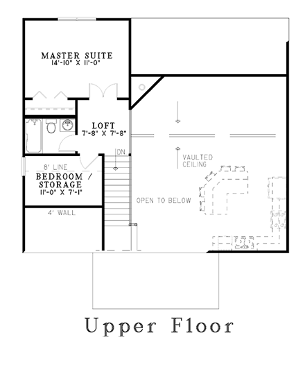 Country, Narrow Lot House Plan 61221 with 4 Beds, 2 Baths, 2 Car Garage Second Level Plan