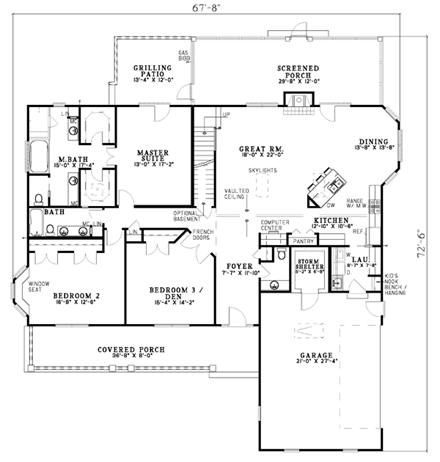 Country House Plan 61222 with 4 Beds, 4 Baths, 2 Car Garage First Level Plan