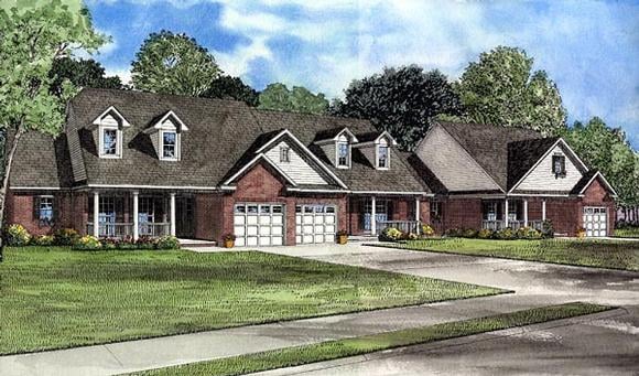 Country, One-Story Multi-Family Plan 61227 with 5 Beds, 6 Baths, 3 Car Garage Elevation