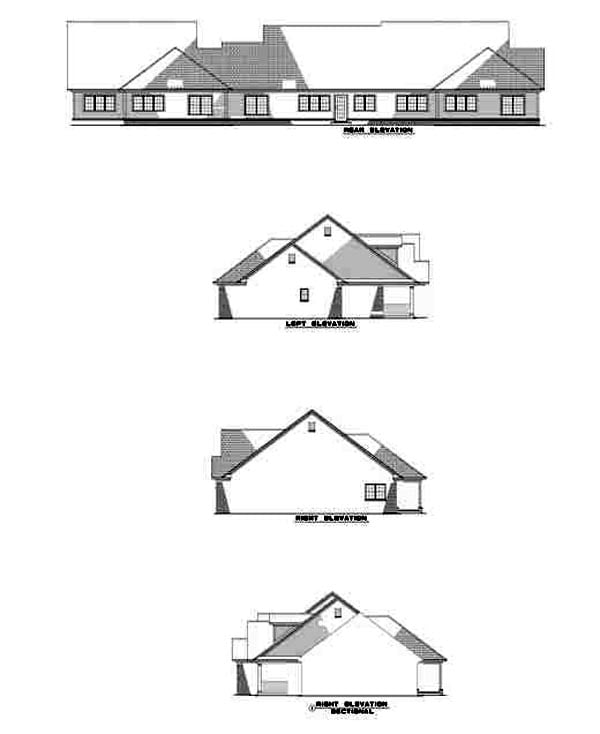 Country, One-Story Multi-Family Plan 61227 with 5 Beds, 6 Baths, 3 Car Garage Rear Elevation