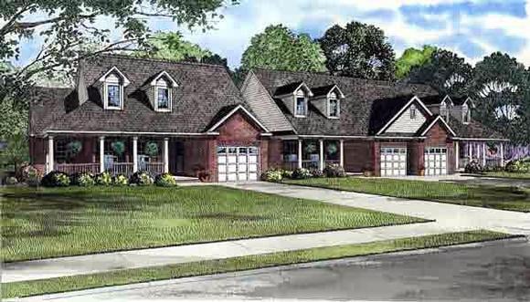 Country, One-Story Multi-Family Plan 61228 with 6 Beds, 6 Baths, 3 Car Garage Elevation