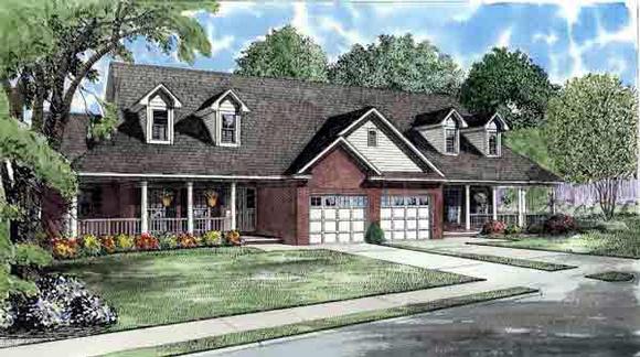Country, One-Story Multi-Family Plan 61229 with 4 Beds, 4 Baths, 2 Car Garage Elevation