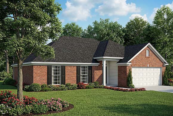 European, One-Story House Plan 61263 with 3 Beds, 2 Baths, 2 Car Garage Elevation