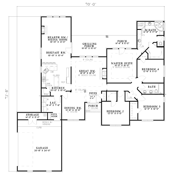 House Plan 61273 - Traditional Style with 2285 Sq Ft, 4 Bed, 2 Ba