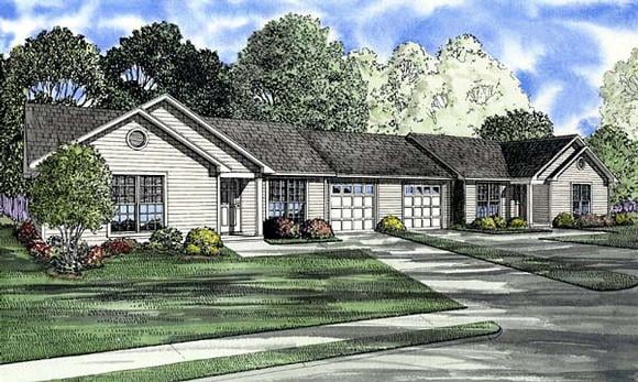 One-Story, Ranch Multi-Family Plan 61275 with 6 Beds, 2 Baths, 2 Car Garage Elevation