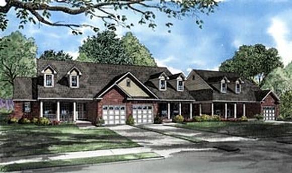 Colonial, One-Story Multi-Family Plan 61277 with 6 Beds, 6 Baths, 3 Car Garage Elevation