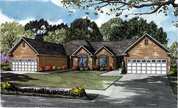 Traditional Multi-Family Plan 61279 with 4 Beds, 4 Baths, 4 Car Garage Elevation
