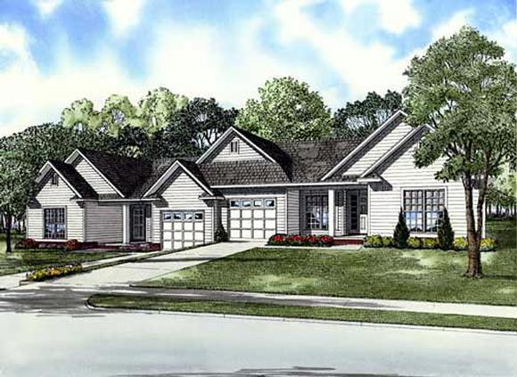 One-Story, Traditional Multi-Family Plan 61280 with 4 Beds, 4 Baths, 2 Car Garage Elevation