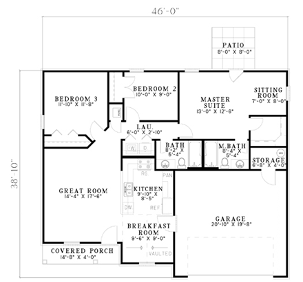European, Traditional House Plan 61281 with 3 Beds, 2 Baths, 2 Car Garage First Level Plan