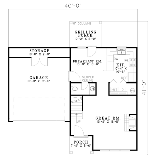 Colonial, Narrow Lot House Plan 61283 with 3 Beds, 3 Baths, 2 Car Garage Level One