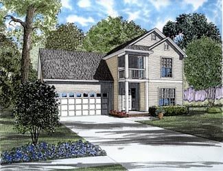 Colonial, Narrow Lot House Plan 61283 with 3 Beds, 3 Baths, 2 Car Garage Elevation