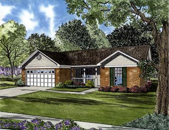 Colonial, One-Story House Plan 61284 with 3 Beds, 2 Baths, 2 Car Garage Elevation