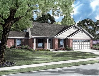 Colonial, One-Story House Plan 61287 with 4 Beds, 2 Baths, 2 Car Garage Elevation