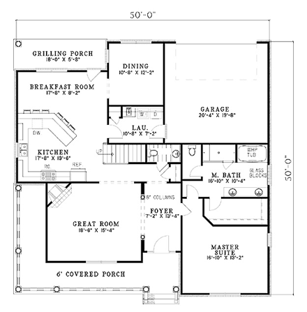 Country House Plan 61288 with 3 Beds, 3 Baths, 2 Car Garage First Level Plan