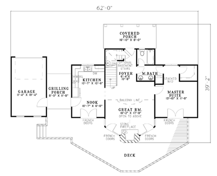 A-Frame, Coastal, Contemporary House Plan 61290 with 2 Beds, 2 Baths, 1 Car Garage First Level Plan