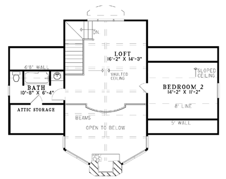A-Frame, Coastal, Contemporary House Plan 61290 with 2 Beds, 2 Baths, 1 Car Garage Second Level Plan