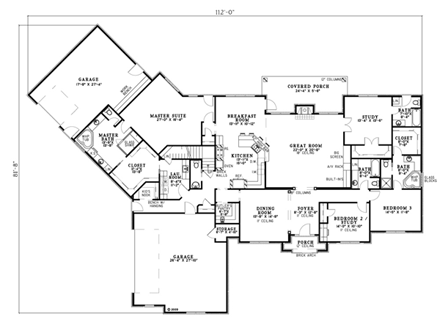 Traditional House Plan 61291 with 3 Beds, 5 Baths, 3 Car Garage First Level Plan