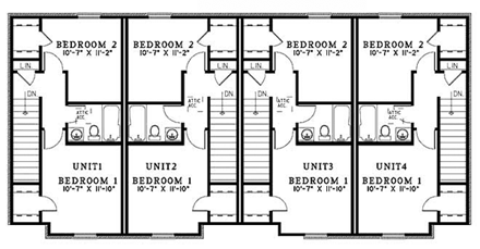 Traditional Multi-Family Plan 61292 with 8 Beds, 8 Baths Second Level Plan