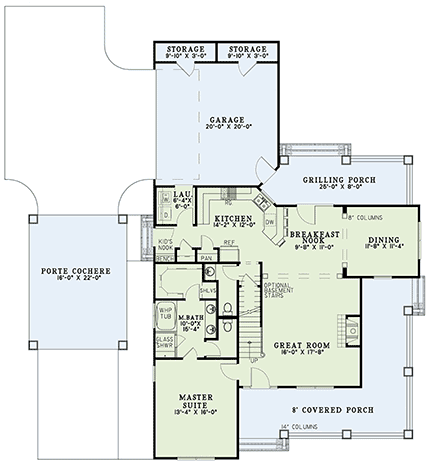 Victorian House Plan 61299 with 5 Beds, 4 Baths, 2 Car Garage First Level Plan