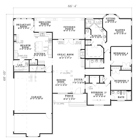 Craftsman, European, Tudor House Plan 61321 with 4 Beds, 3 Baths, 3 Car Garage First Level Plan
