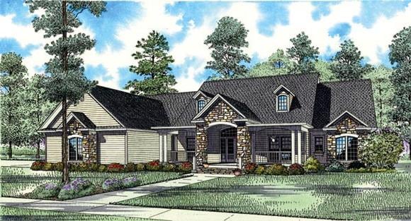 Country, Craftsman, Traditional House Plan 61323 with 4 Beds, 4 Baths, 4 Car Garage Elevation