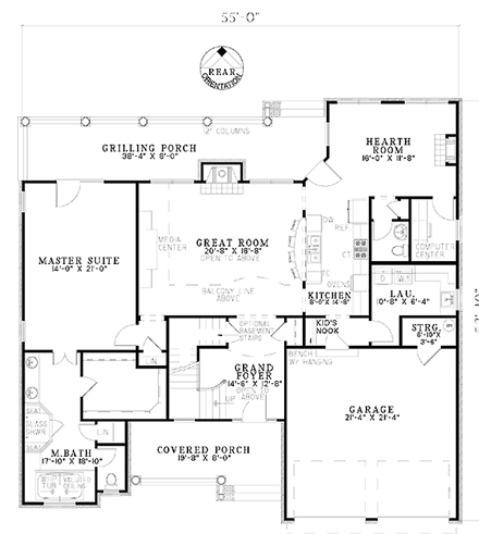 Craftsman House Plan 61329 with 4 Beds, 4 Baths, 2 Car Garage First Level Plan