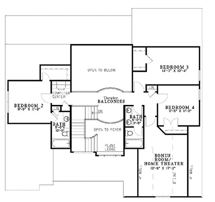 Craftsman House Plan 61329 with 4 Beds, 4 Baths, 2 Car Garage Second Level Plan