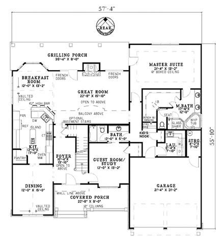 Craftsman, Traditional House Plan 61333 with 3 Beds, 3 Baths, 2 Car Garage First Level Plan