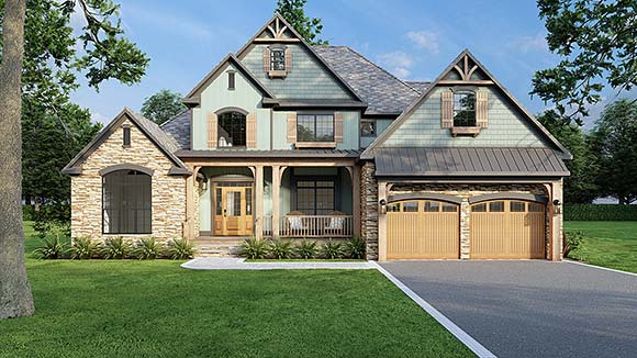Craftsman, Traditional House Plan 61333 with 3 Beds, 3 Baths, 2 Car Garage Elevation