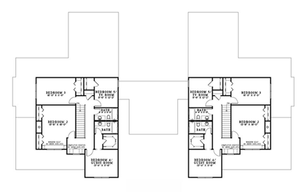 Traditional Multi-Family Plan 61334 with 10 Beds, 8 Baths, 4 Car Garage Second Level Plan