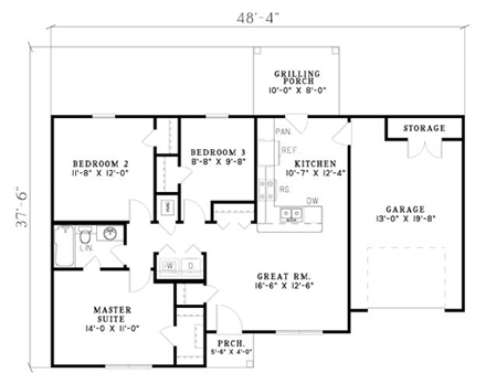 House Plan 61340 - Traditional Style with 965 Sq Ft, 3 Bed, 1 Bat