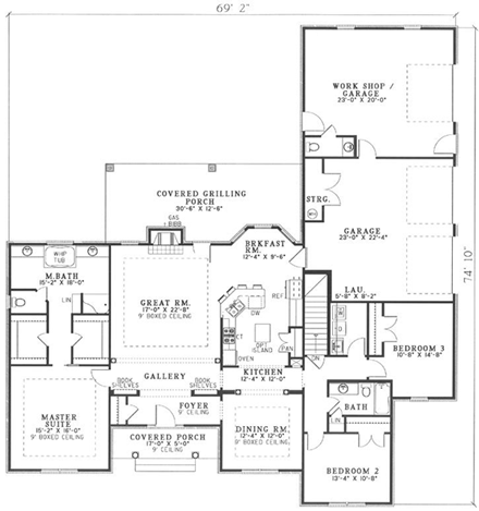 Traditional House Plan 61350 with 3 Beds, 3 Baths, 3 Car Garage First Level Plan
