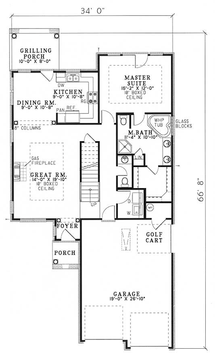 Country, European, Narrow Lot House Plan 61356 with 3 Beds, 3 Baths, 2 Car Garage First Level Plan