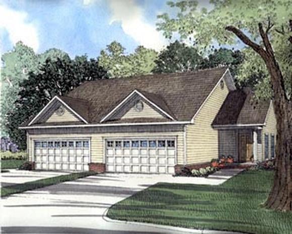Country, One-Story, Traditional Multi-Family Plan 61368 with 2 Beds, 2 Baths, 2 Car Garage Elevation