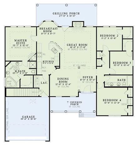House Plan 61369 with 4 Beds, 2 Baths, 2 Car Garage First Level Plan