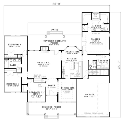 Cape Cod, Country House Plan 61373 with 4 Beds, 3 Baths, 2 Car Garage First Level Plan