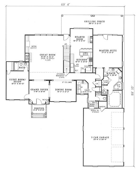 Traditional House Plan 61375 with 5 Beds, 4 Baths, 3 Car Garage First Level Plan