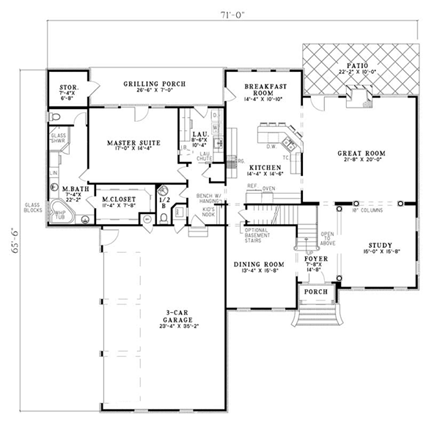 House Plan 61383 with 5 Beds, 4 Baths, 3 Car Garage First Level Plan
