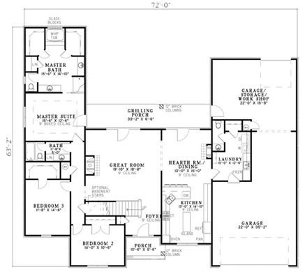 European, Traditional House Plan 61384 with 3 Beds, 3 Baths, 3 Car Garage First Level Plan