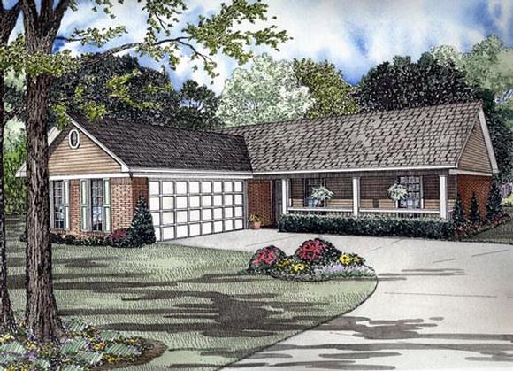 One-Story House Plan 61385 with 3 Beds, 2 Baths, 2 Car Garage Elevation