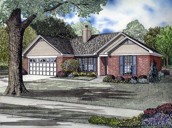 One-Story House Plan 61386 with 3 Beds, 2 Baths, 2 Car Garage Elevation