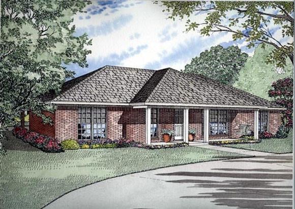 One-Story House Plan 61391 with 3 Beds, 2 Baths, 2 Car Garage Elevation