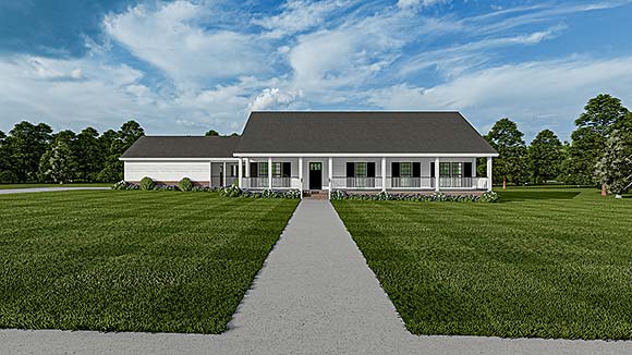 Country, One-Story, Ranch, Southern House Plan 61392 with 3 Beds, 2 Baths, 2 Car Garage Elevation
