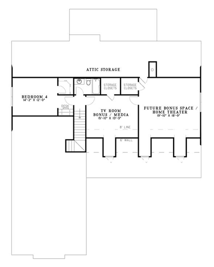 Craftsman House Plan 61395 with 4 Beds, 4 Baths, 2 Car Garage Second Level Plan