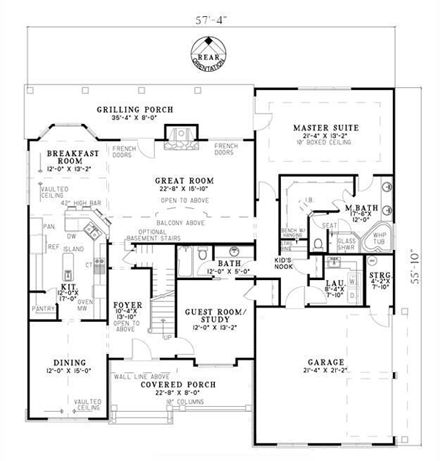 House Plan 61396 with 3 Beds, 3 Baths, 2 Car Garage First Level Plan