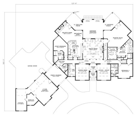 House Plan 61399 with 6 Beds, 7 Baths, 3 Car Garage First Level Plan